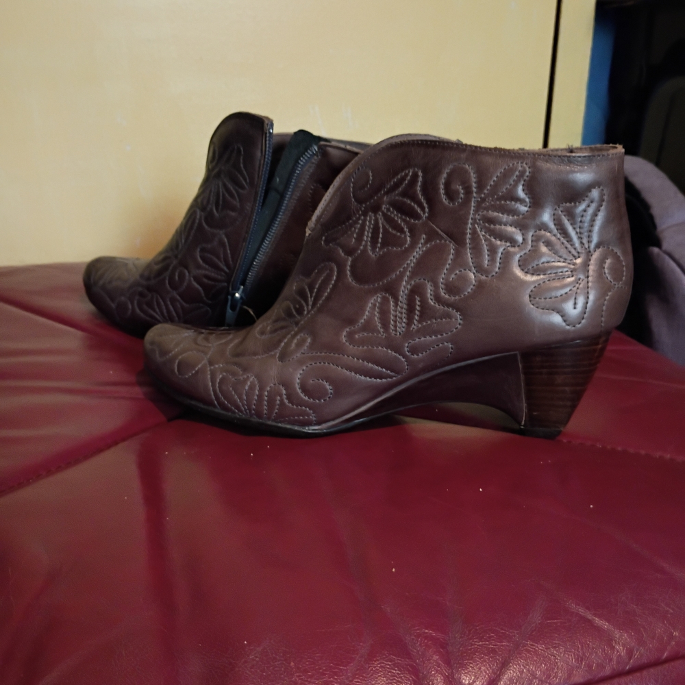 Brown Embroidered Ankle Boots